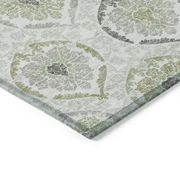 3' X 5' Gray And Olive Green Medallion Washable Indoor Outdoor Area Rug