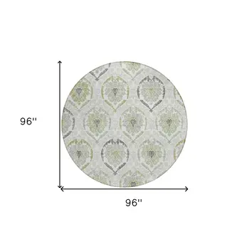 8' Gray And Olive Green Round Medallion Washable Indoor Outdoor Area Rug