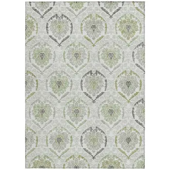 8' X 10' Gray And Olive Green Medallion Washable Indoor Outdoor Area Rug