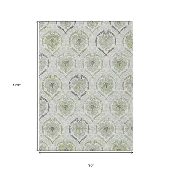 8' X 10' Gray And Olive Green Medallion Washable Indoor Outdoor Area Rug