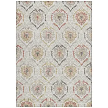 3' X 5' Ivory Gold And Taupe Medallion Washable Indoor Outdoor Area Rug
