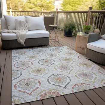 3' X 5' Ivory Gold And Taupe Medallion Washable Indoor Outdoor Area Rug