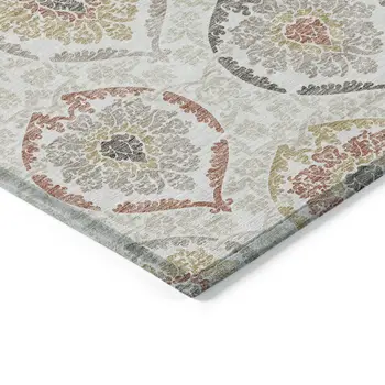 3' X 5' Ivory Gold And Taupe Medallion Washable Indoor Outdoor Area Rug