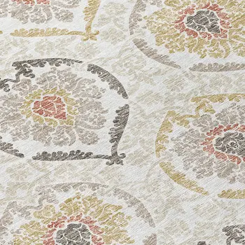 3' X 5' Ivory Gold And Taupe Medallion Washable Indoor Outdoor Area Rug