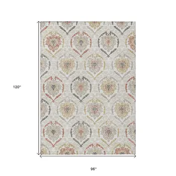 8' X 10' Ivory Gold And Taupe Medallion Washable Indoor Outdoor Area Rug