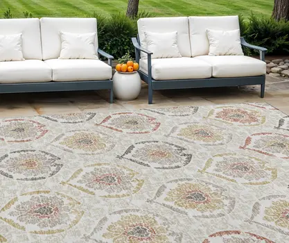 8' X 10' Ivory Gold And Taupe Medallion Washable Indoor Outdoor Area Rug