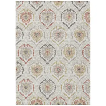 8' X 10' Ivory Gold And Taupe Medallion Washable Indoor Outdoor Area Rug