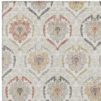 8' X 10' Ivory Gold And Taupe Medallion Washable Indoor Outdoor Area Rug