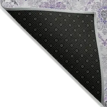 5' X 8' Purple Lavender And Gray Medallion Washable Indoor Outdoor Area Rug