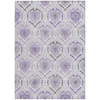 5' X 8' Purple Lavender And Gray Medallion Washable Indoor Outdoor Area Rug
