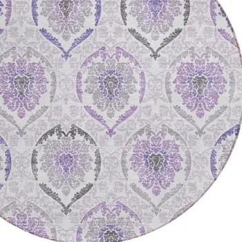 8' Purple Lavender And Gray Round Medallion Washable Indoor Outdoor Area Rug