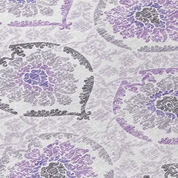 8' Purple Lavender And Gray Round Medallion Washable Indoor Outdoor Area Rug