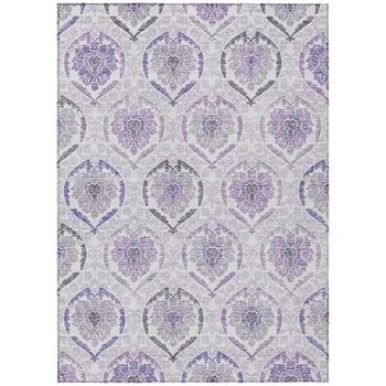 8' X 10' Purple Lavender And Gray Medallion Washable Indoor Outdoor Area Rug
