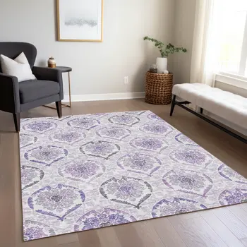 8' X 10' Purple Lavender And Gray Medallion Washable Indoor Outdoor Area Rug
