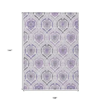 9' X 12' Purple Lavender And Gray Medallion Washable Indoor Outdoor Area Rug