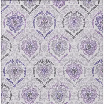 9' X 12' Purple Lavender And Gray Medallion Washable Indoor Outdoor Area Rug