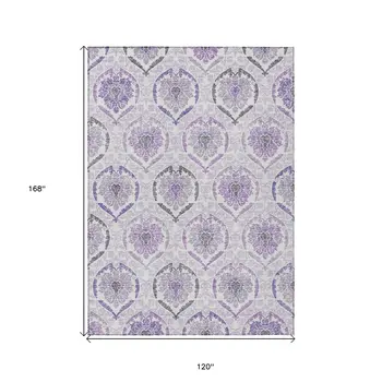 10' X 14' Purple Lavender And Gray Medallion Washable Indoor Outdoor Area Rug