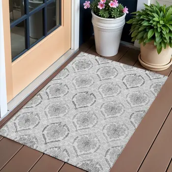 3' X 5' Silver Gray And Charcoal Medallion Washable Indoor Outdoor Area Rug