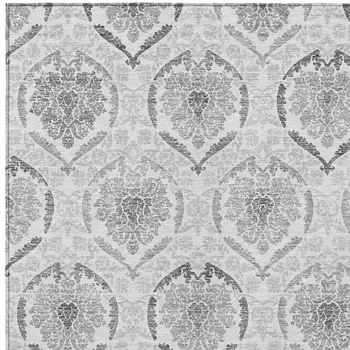 3' X 5' Silver Gray And Charcoal Medallion Washable Indoor Outdoor Area Rug