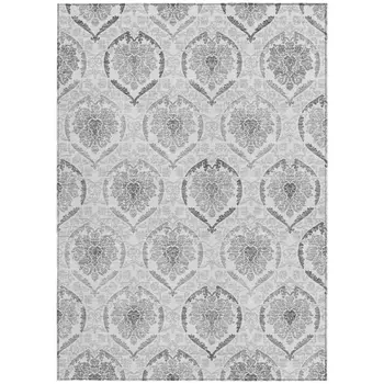 5' X 8' Silver Gray And Charcoal Medallion Washable Indoor Outdoor Area Rug