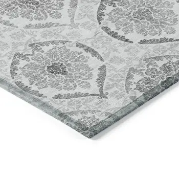 5' X 8' Silver Gray And Charcoal Medallion Washable Indoor Outdoor Area Rug