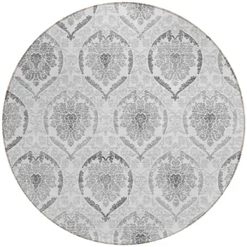 8' Silver Gray And Charcoal Round Medallion Washable Indoor Outdoor Area Rug