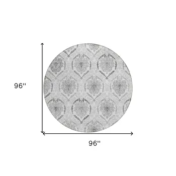 8' Silver Gray And Charcoal Round Medallion Washable Indoor Outdoor Area Rug