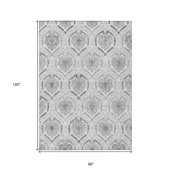 8' X 10' Silver Gray And Charcoal Medallion Washable Indoor Outdoor Area Rug