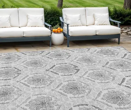 10' X 14' Silver Gray And Charcoal Medallion Washable Indoor Outdoor Area Rug