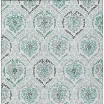 3' X 5' Teal Blue Silver And Gray Medallion Washable Indoor Outdoor Area Rug