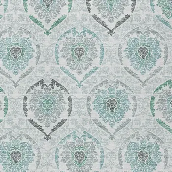 3' X 5' Teal Blue Silver And Gray Medallion Washable Indoor Outdoor Area Rug
