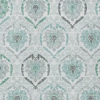 9' X 12' Teal Blue Silver And Gray Medallion Washable Indoor Outdoor Area Rug