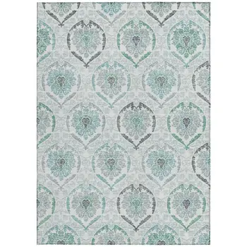 10' X 14' Teal Blue Silver And Gray Medallion Washable Indoor Outdoor Area Rug