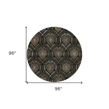 8' Black Gray And Brown Round Medallion Washable Indoor Outdoor Area Rug
