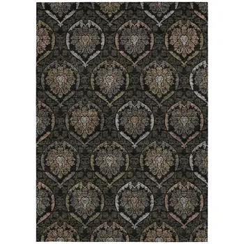 9' X 12' Black Gray And Brown Medallion Washable Indoor Outdoor Area Rug