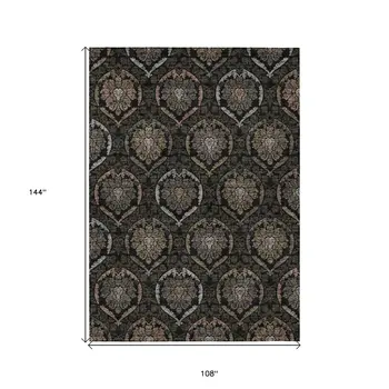 9' X 12' Black Gray And Brown Medallion Washable Indoor Outdoor Area Rug