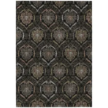 9' X 12' Black Gray And Brown Medallion Washable Indoor Outdoor Area Rug