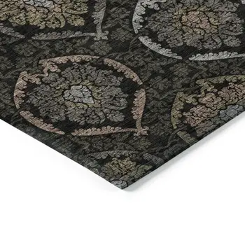 9' X 12' Black Gray And Brown Medallion Washable Indoor Outdoor Area Rug
