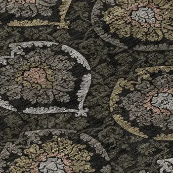 9' X 12' Black Gray And Brown Medallion Washable Indoor Outdoor Area Rug