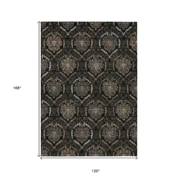 10' X 14' Black Gray And Brown Medallion Washable Indoor Outdoor Area Rug