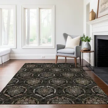 10' X 14' Black Gray And Brown Medallion Washable Indoor Outdoor Area Rug