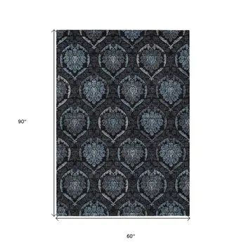 5' X 8' Blue Charcoal And Gray Medallion Washable Indoor Outdoor Area Rug