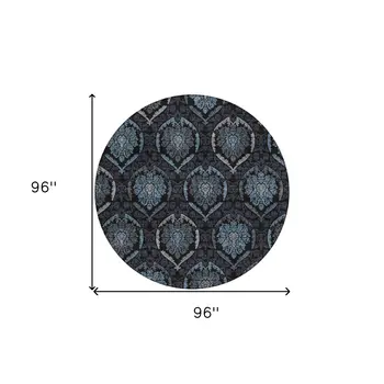 8' Blue Charcoal And Gray Round Medallion Washable Indoor Outdoor Area Rug