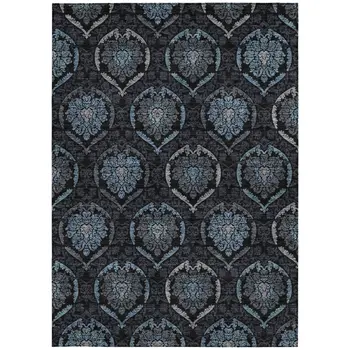 9' X 12' Blue Charcoal And Gray Medallion Washable Indoor Outdoor Area Rug