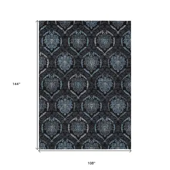 9' X 12' Blue Charcoal And Gray Medallion Washable Indoor Outdoor Area Rug