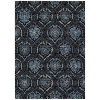 9' X 12' Blue Charcoal And Gray Medallion Washable Indoor Outdoor Area Rug
