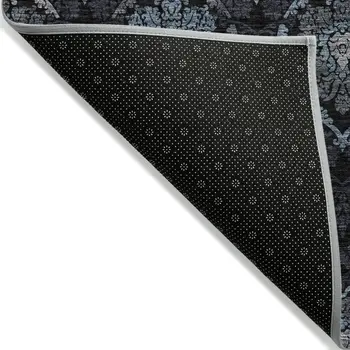 9' X 12' Blue Charcoal And Gray Medallion Washable Indoor Outdoor Area Rug