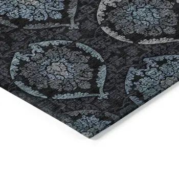 9' X 12' Blue Charcoal And Gray Medallion Washable Indoor Outdoor Area Rug