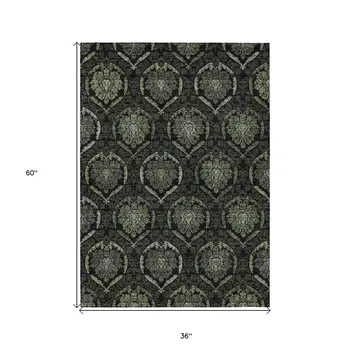 3' X 5' Green Gray And Charcoal Medallion Washable Indoor Outdoor Area Rug