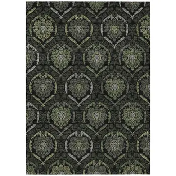 3' X 5' Green Gray And Charcoal Medallion Washable Indoor Outdoor Area Rug